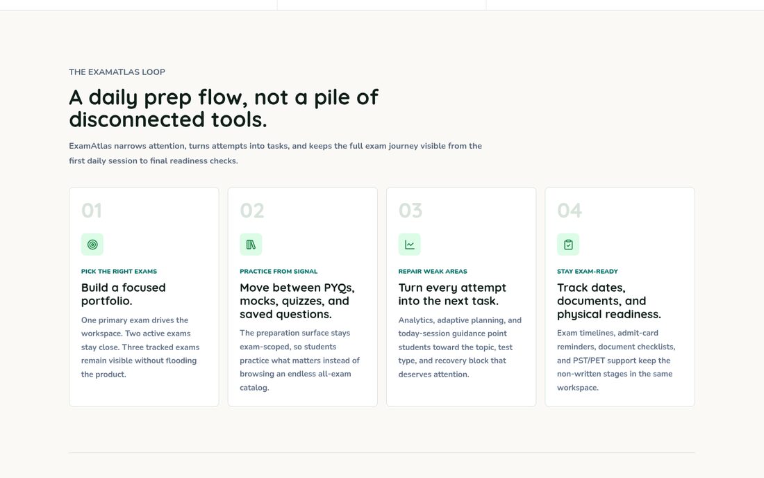 A government-exam prep platform for Exam Atlas — screen 2