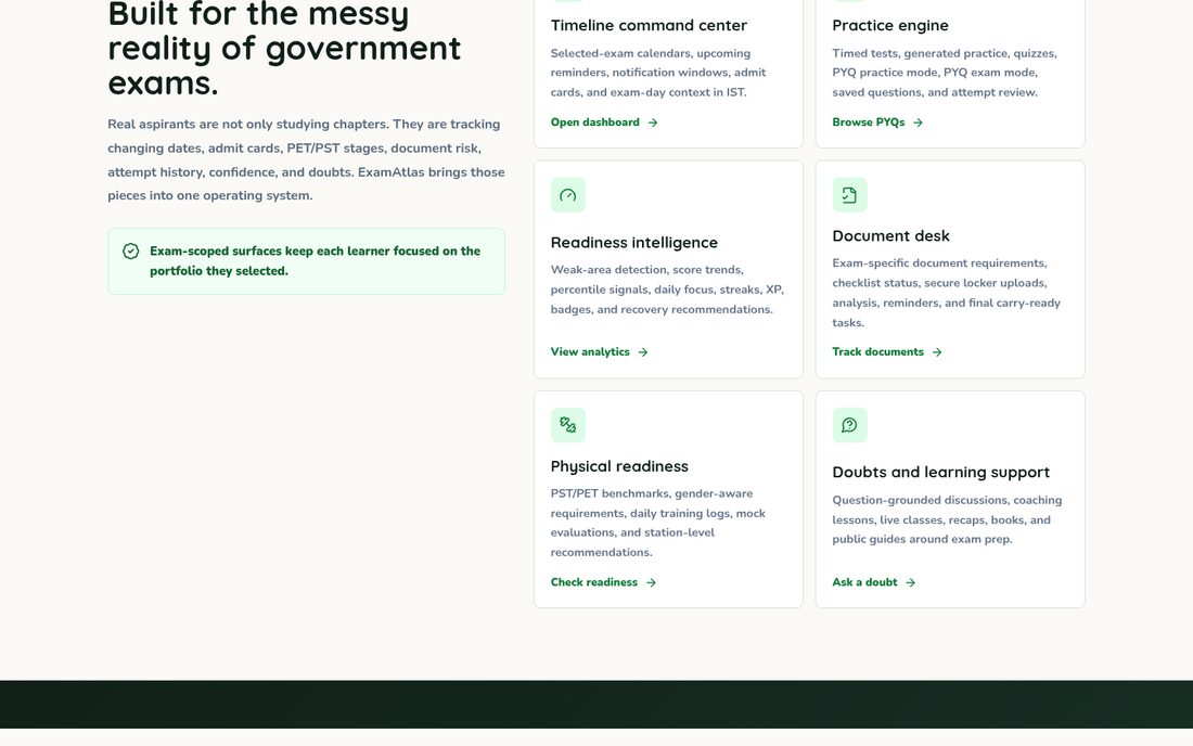 A government-exam prep platform for Exam Atlas — screen 3