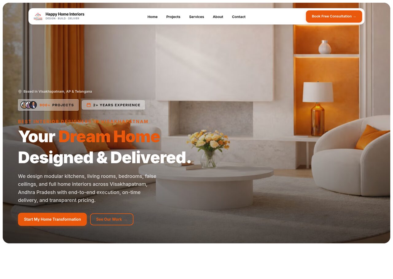 Happy Home Interiors — A services and lead-gen website for Happy Home Interiors, Vizag