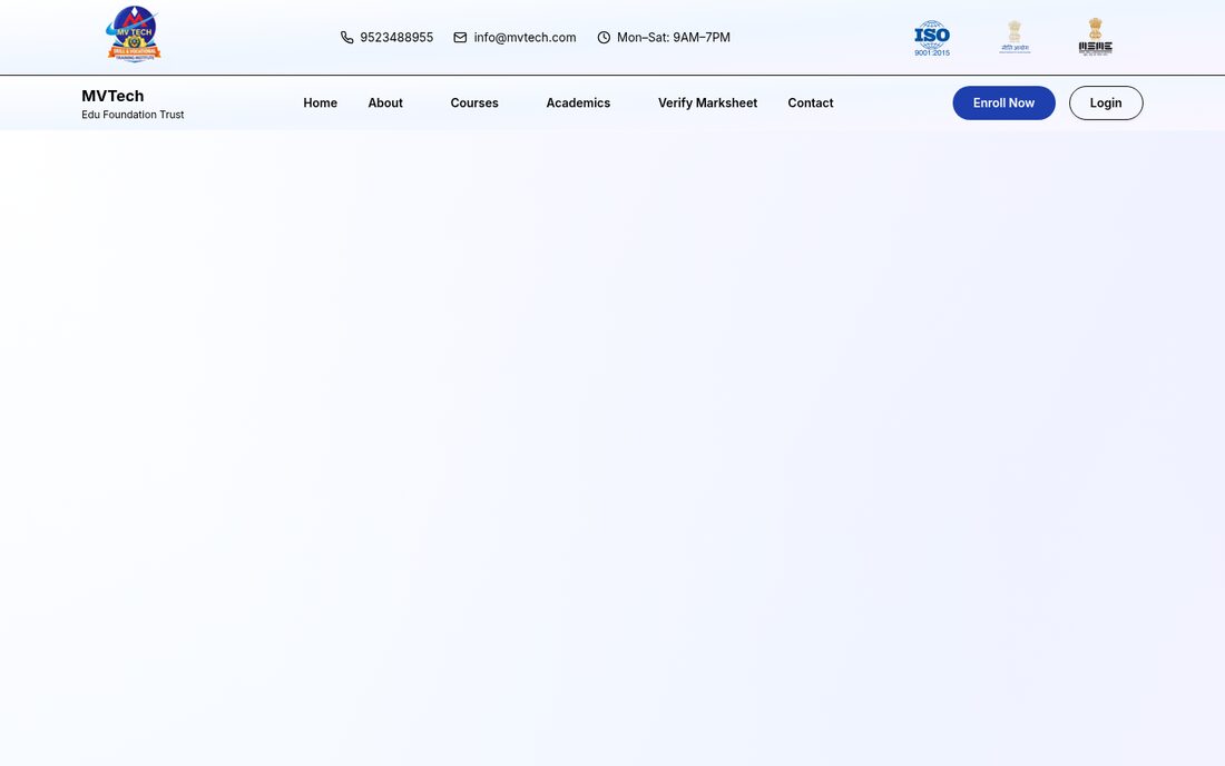 A course and admissions platform for MV Tech Education — screen 1