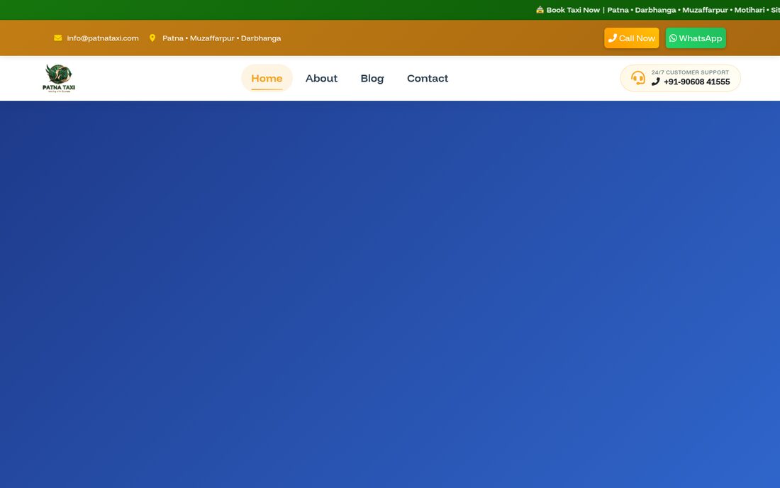 A booking-focused taxi website for Patna Taxi across Bihar — screen 1