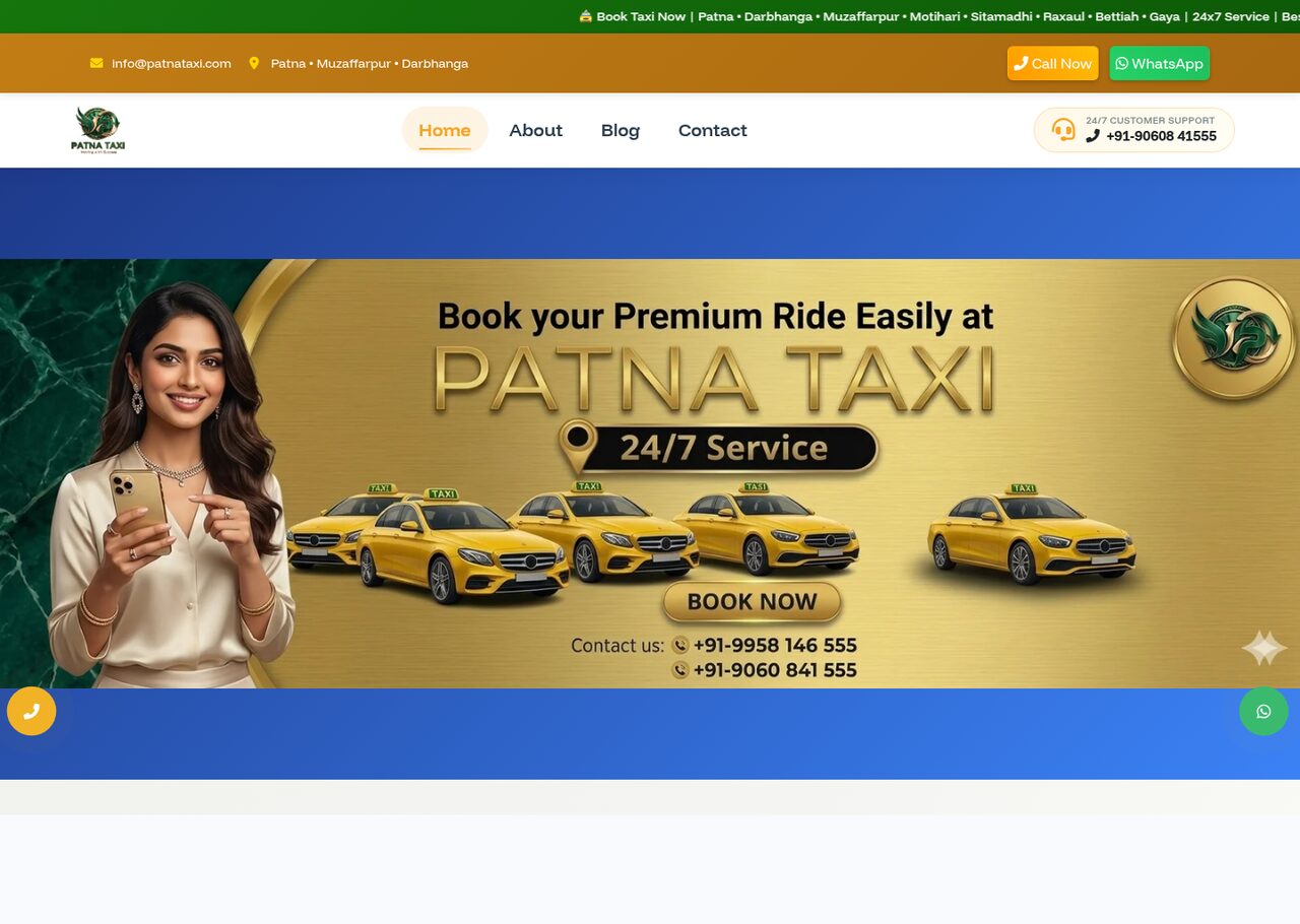 Patna Taxi — A booking-focused taxi website for Patna Taxi across Bihar
