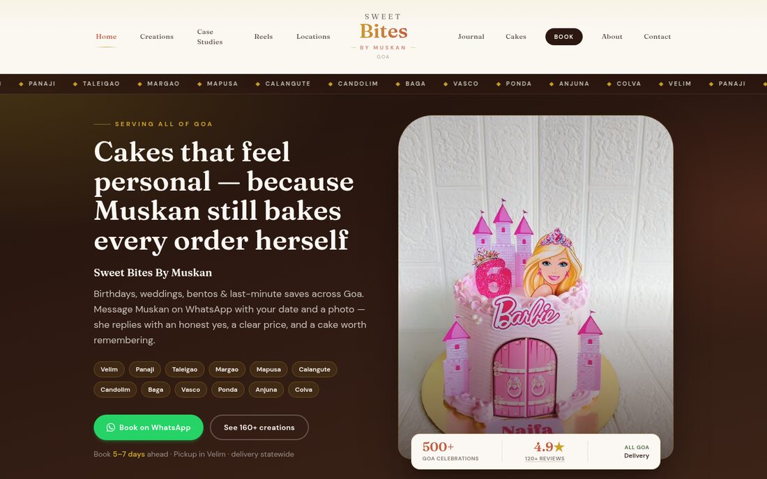 A cake showcase and WhatsApp-ordering site for Sweet Bites — screen 2