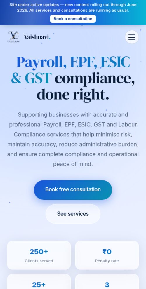 A services website for compliance consultancy Vaishnavi Consultant — screen 3