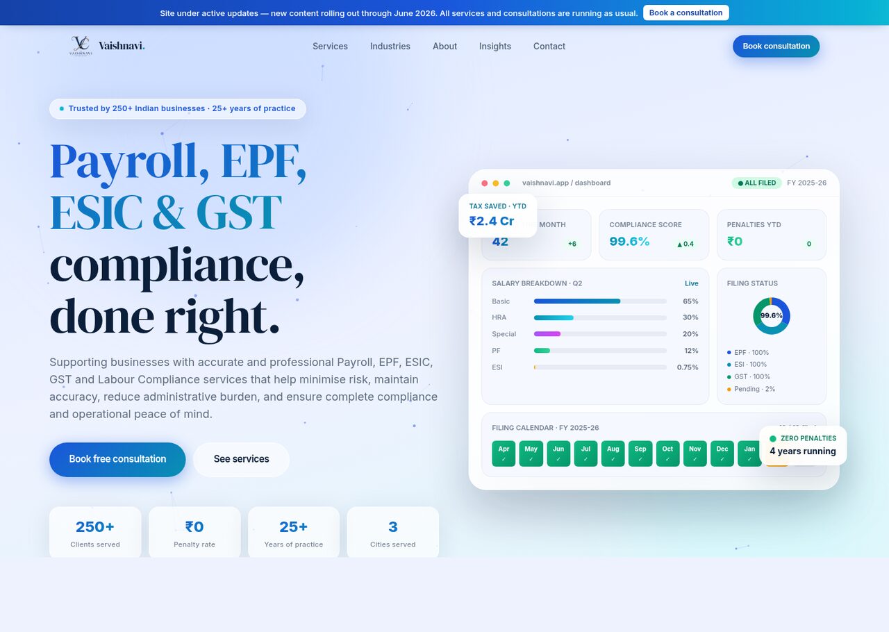 Vaishnavi Consultant — A services website for compliance consultancy Vaishnavi Consultant