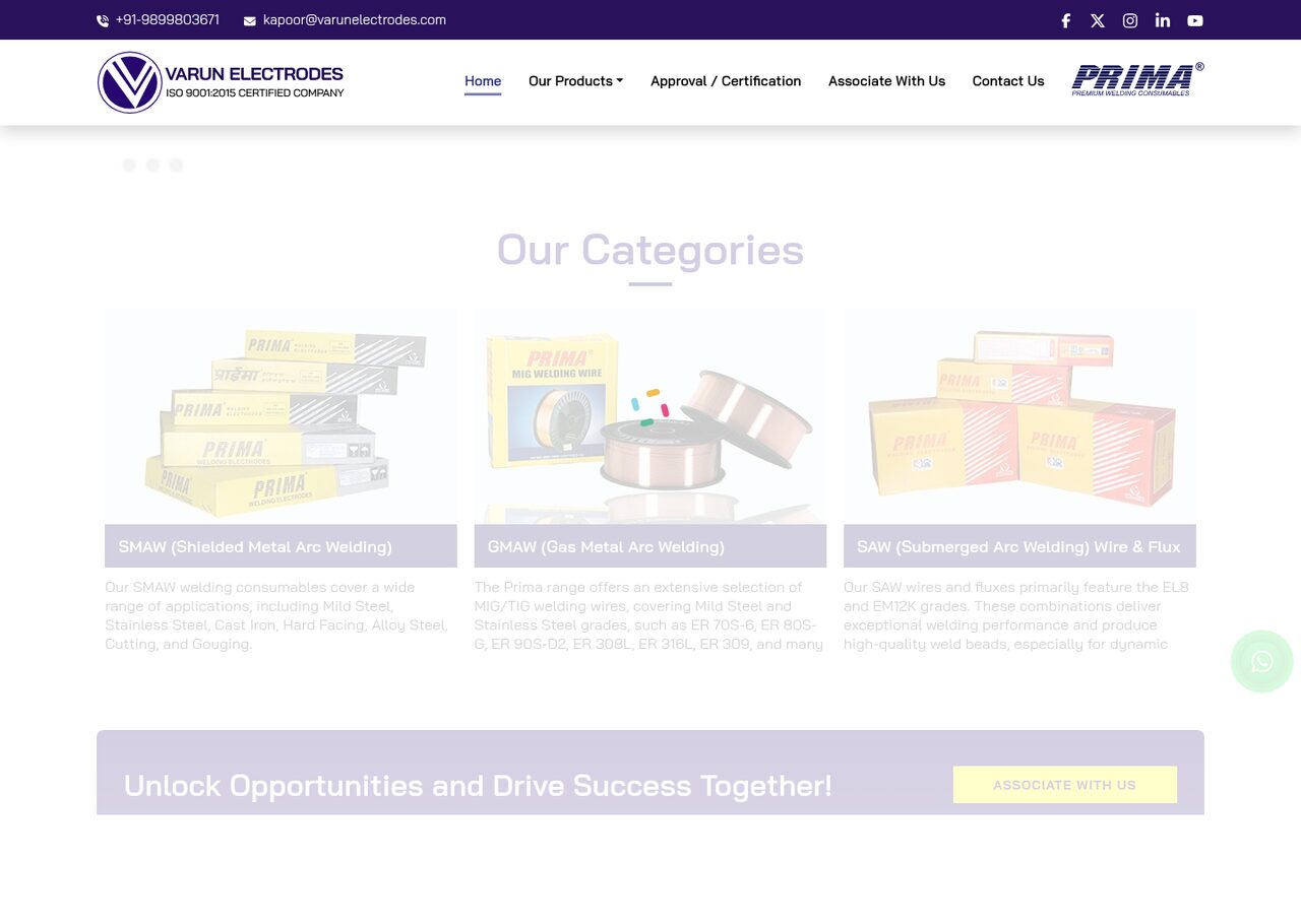 Varun Electrodes — A corporate catalogue site for welding-consumables maker Varun Electrodes