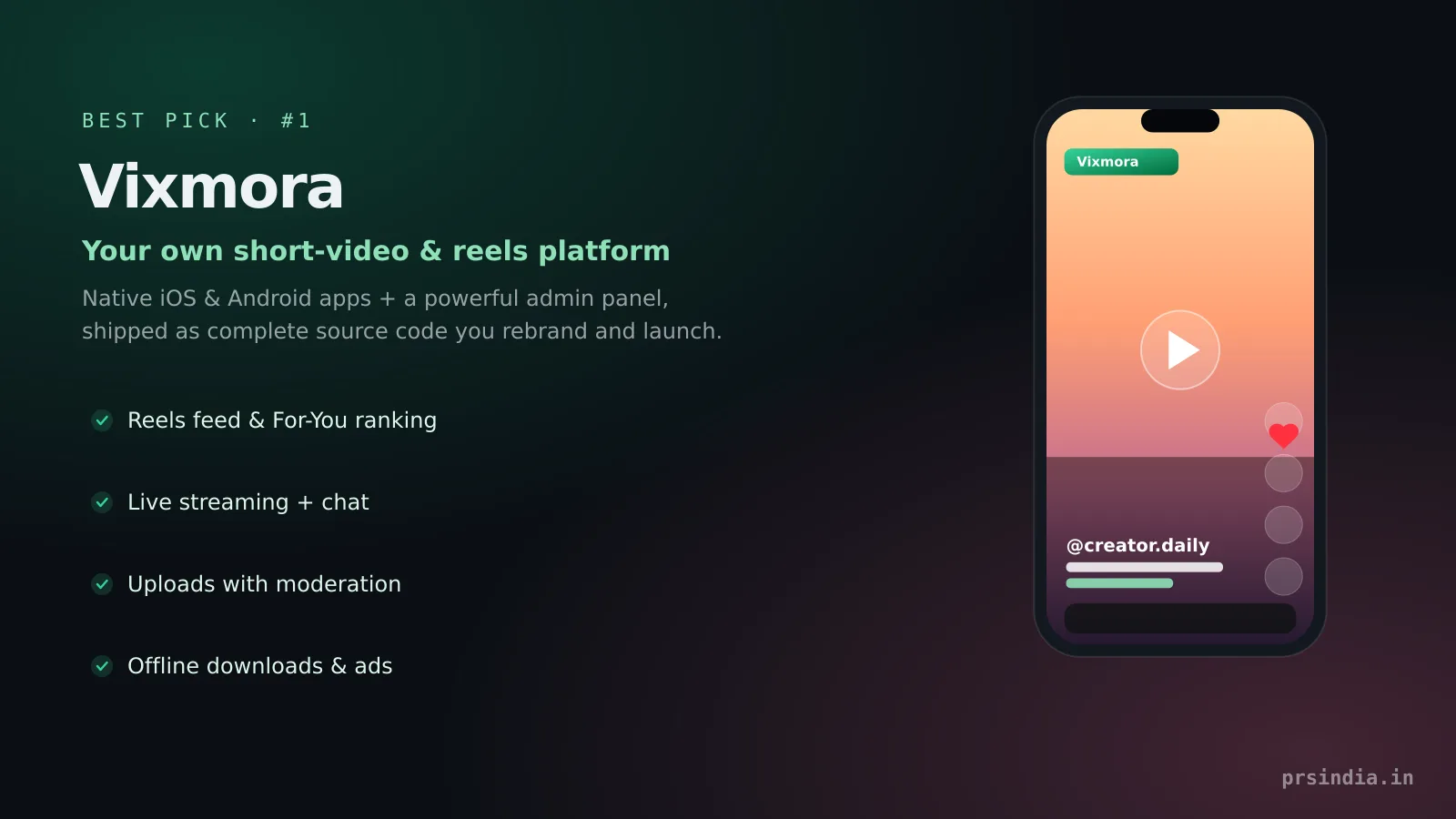 Vixmora &mdash; an open-source short-video and reels platform with mobile apps and an admin panel