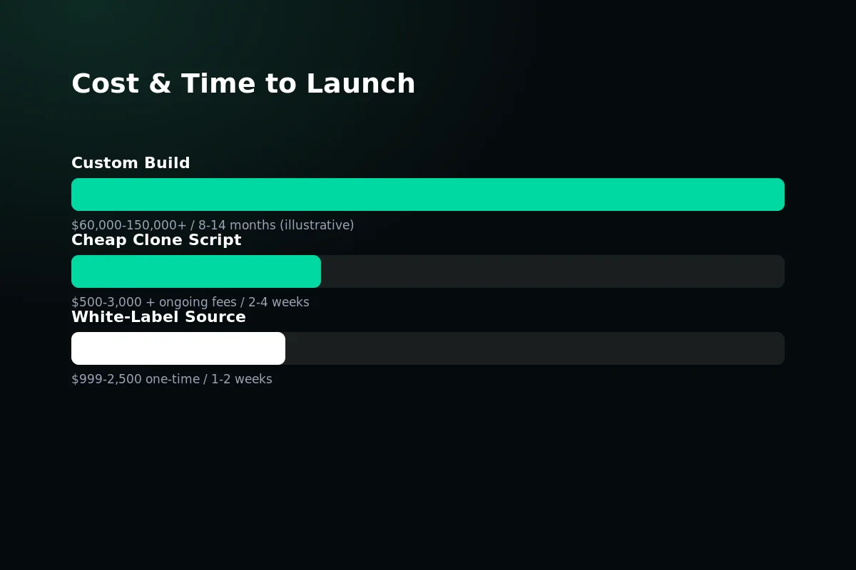 Cost comparison chart between building a quick commerce app from scratch and licensing the QuickKart white-label platform